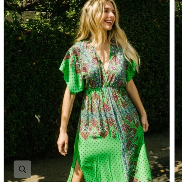 Renee C. Surplice Maxi long Sun Dress with Side Slit Paisley beach green medium - Picture 1 of 16